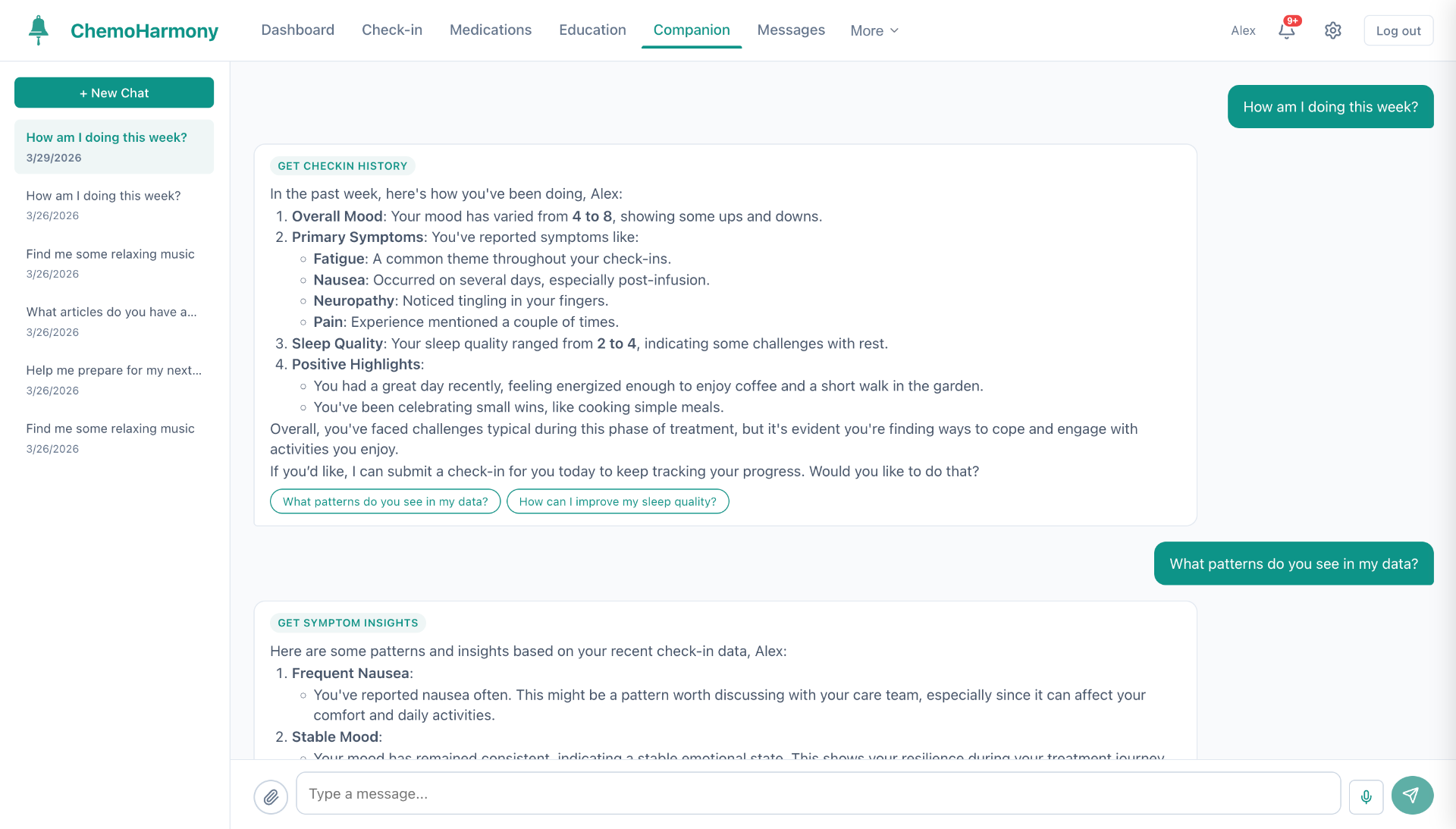 ChemoHarmony — AI Companion Treatment Tracking